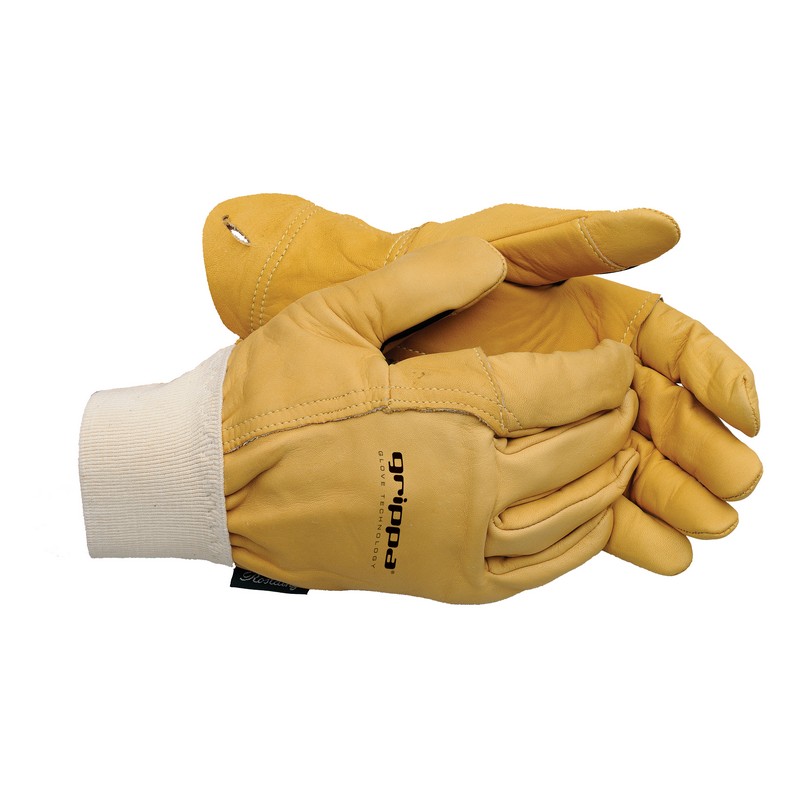 (t) GRIPPA Deerskin Leather 5 Finger Mechanics Glove With Padded Palm - XLarge (Size 10)